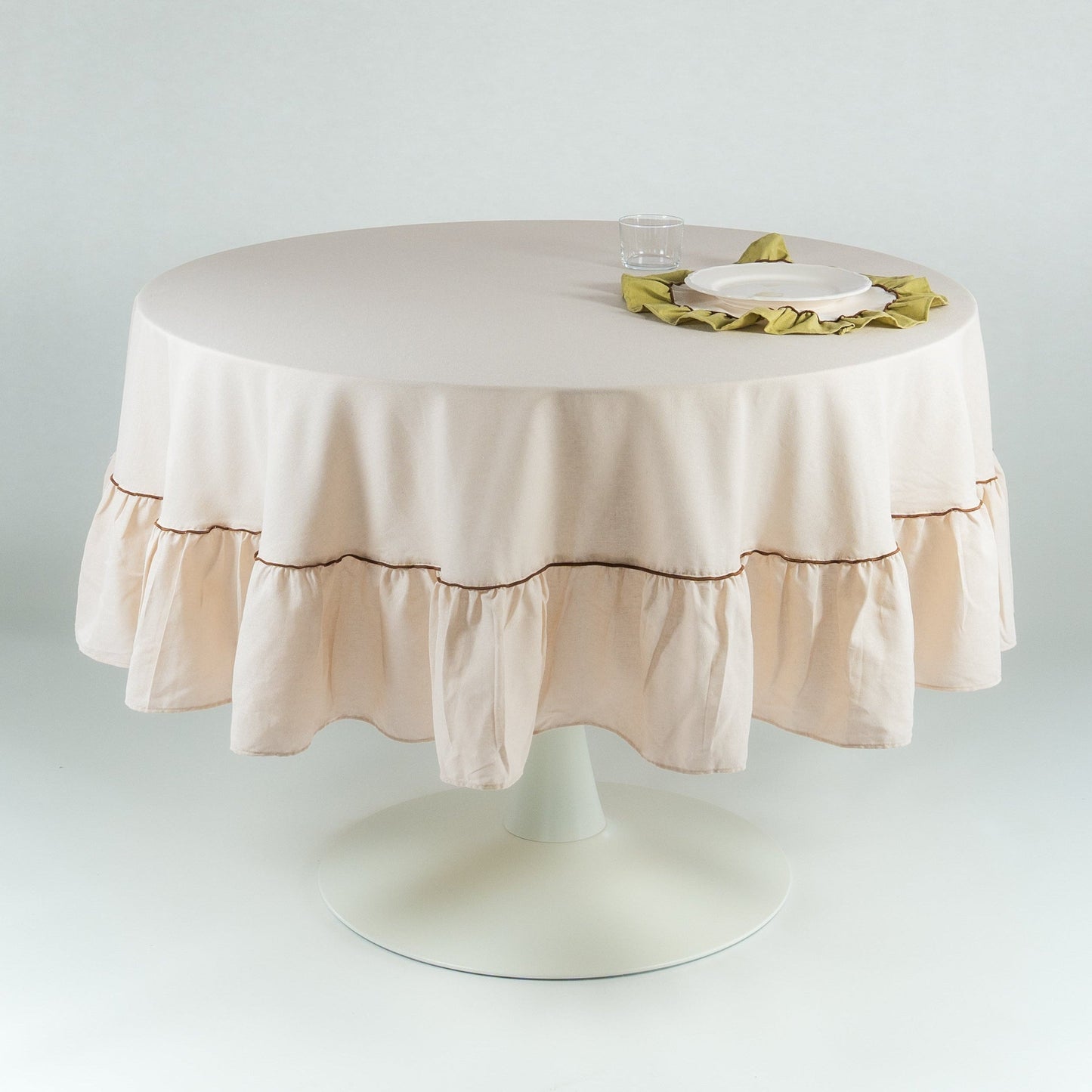 Round Ruffle Tablecloth, Beige
