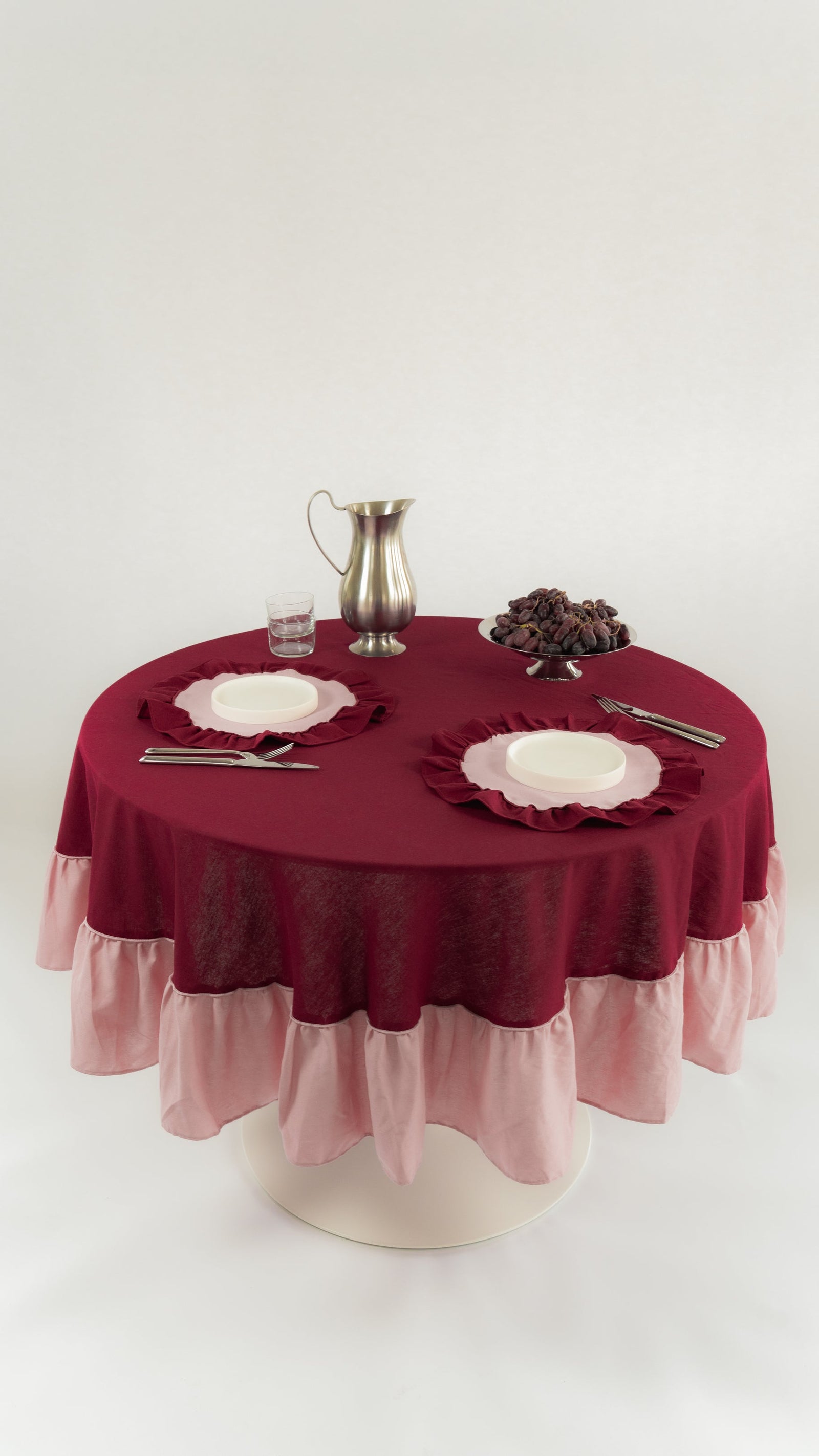 Tafelkleed rond ruffle cherry/roze