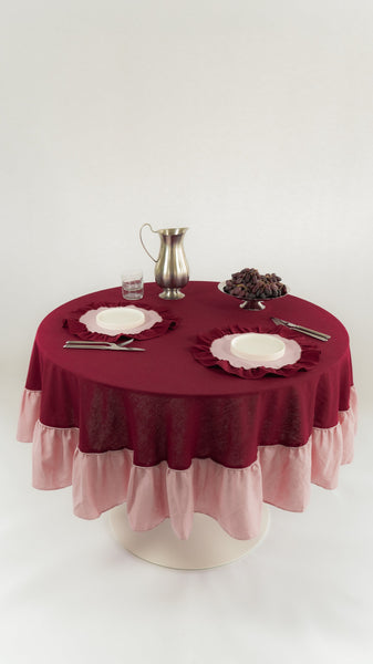 Tafelkleed rond ruffle cherry/roze