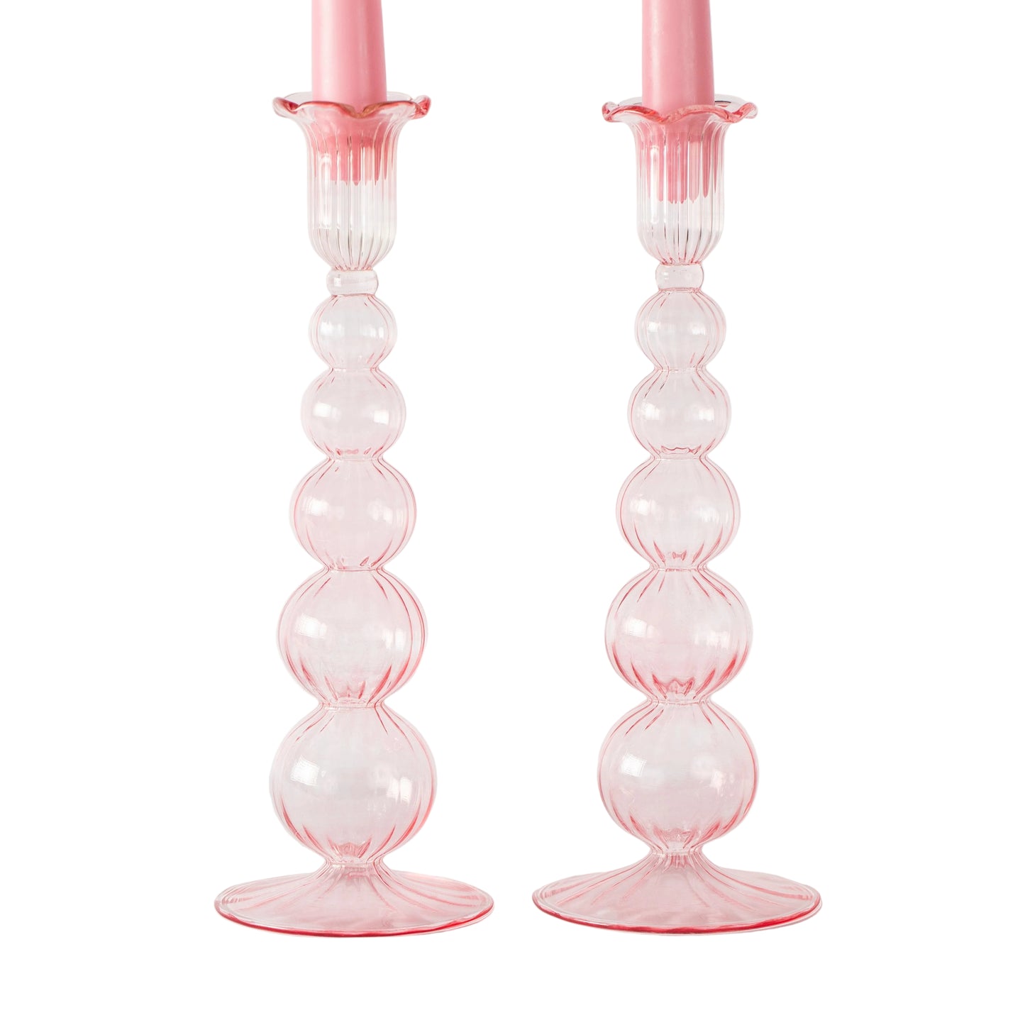 Handblown Glass Candle Holders - Set of Two