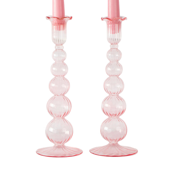 Handblown Glass Candle Holders - Set of Two