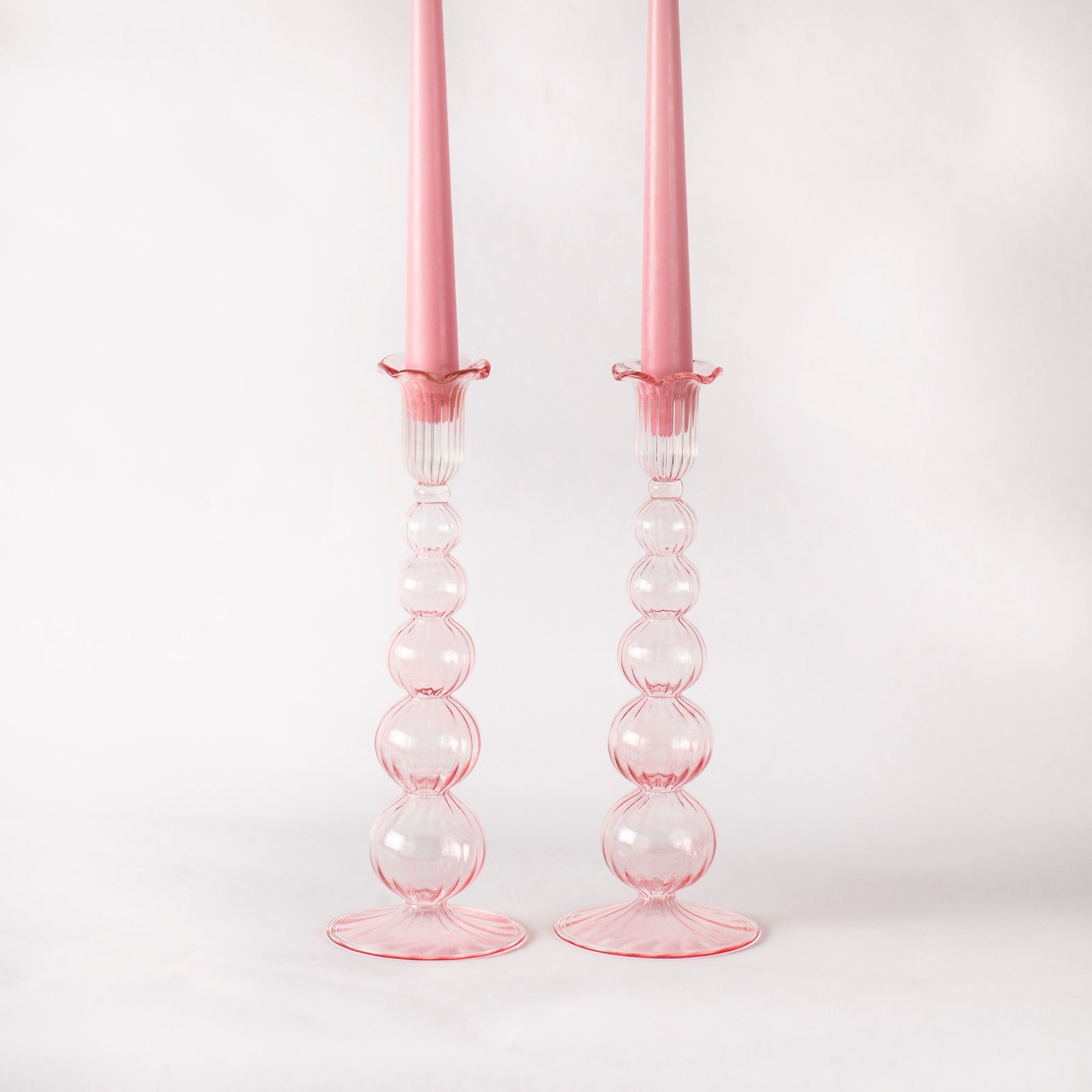 Handblown Glass Candle Holders - Set of Two