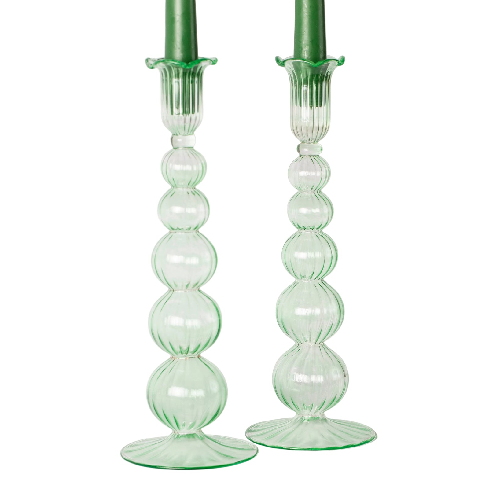 Handblown Glass Candle Holders - Set of Two
