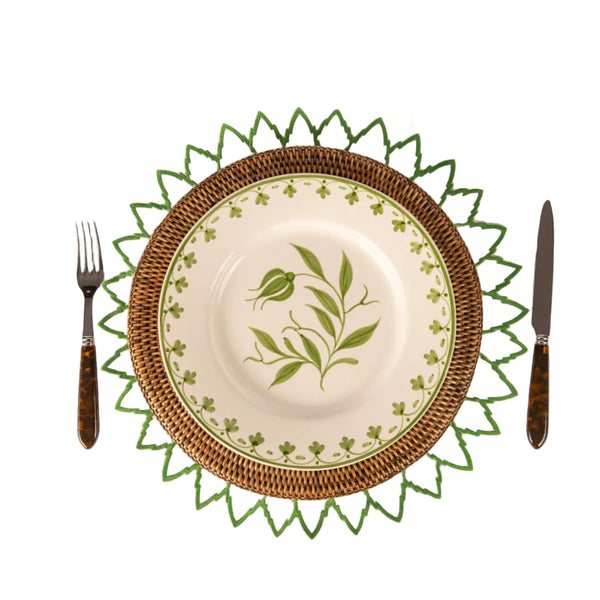 Green Hand painted Tulip Dinner Plate