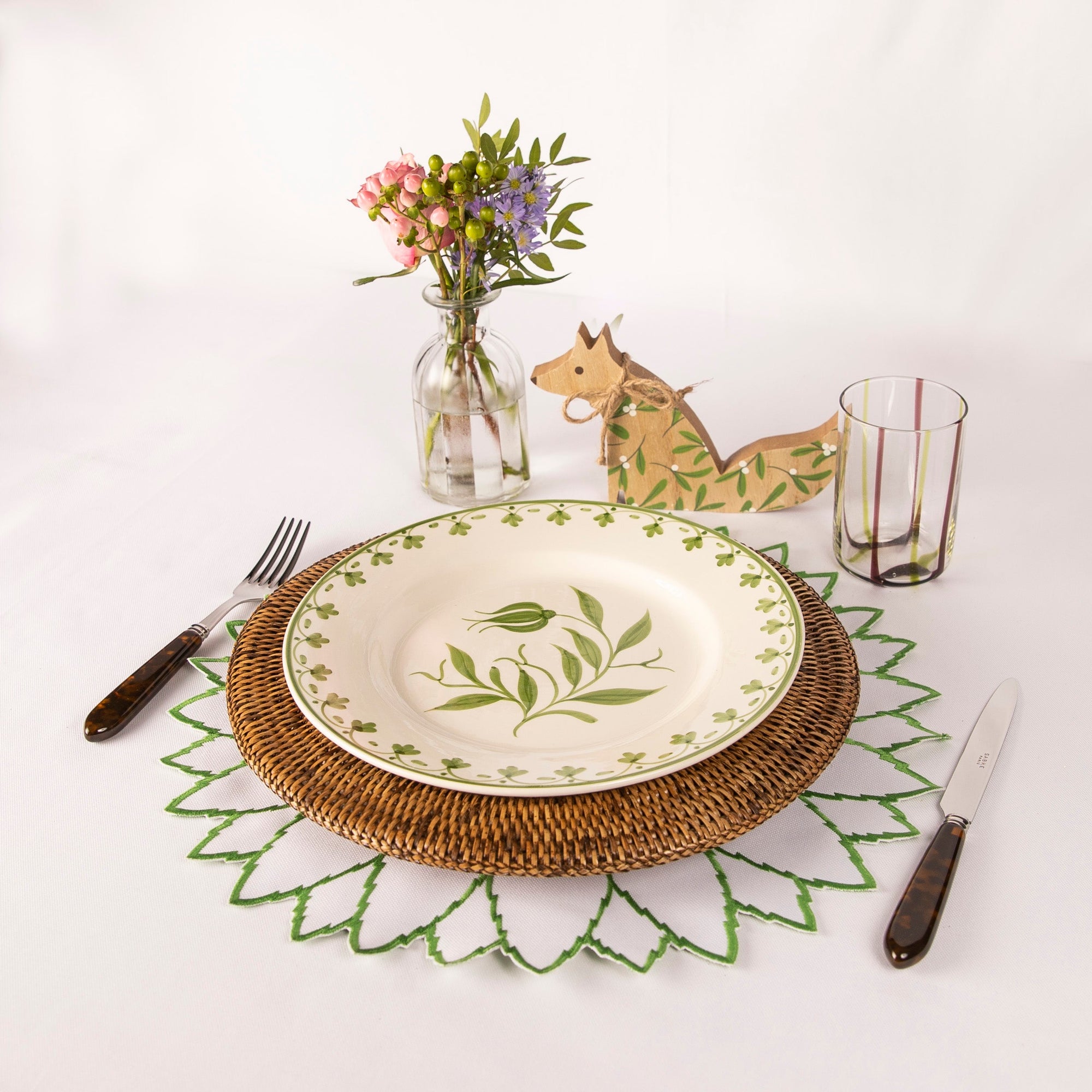 Green Hand painted Tulip Dinner Plate