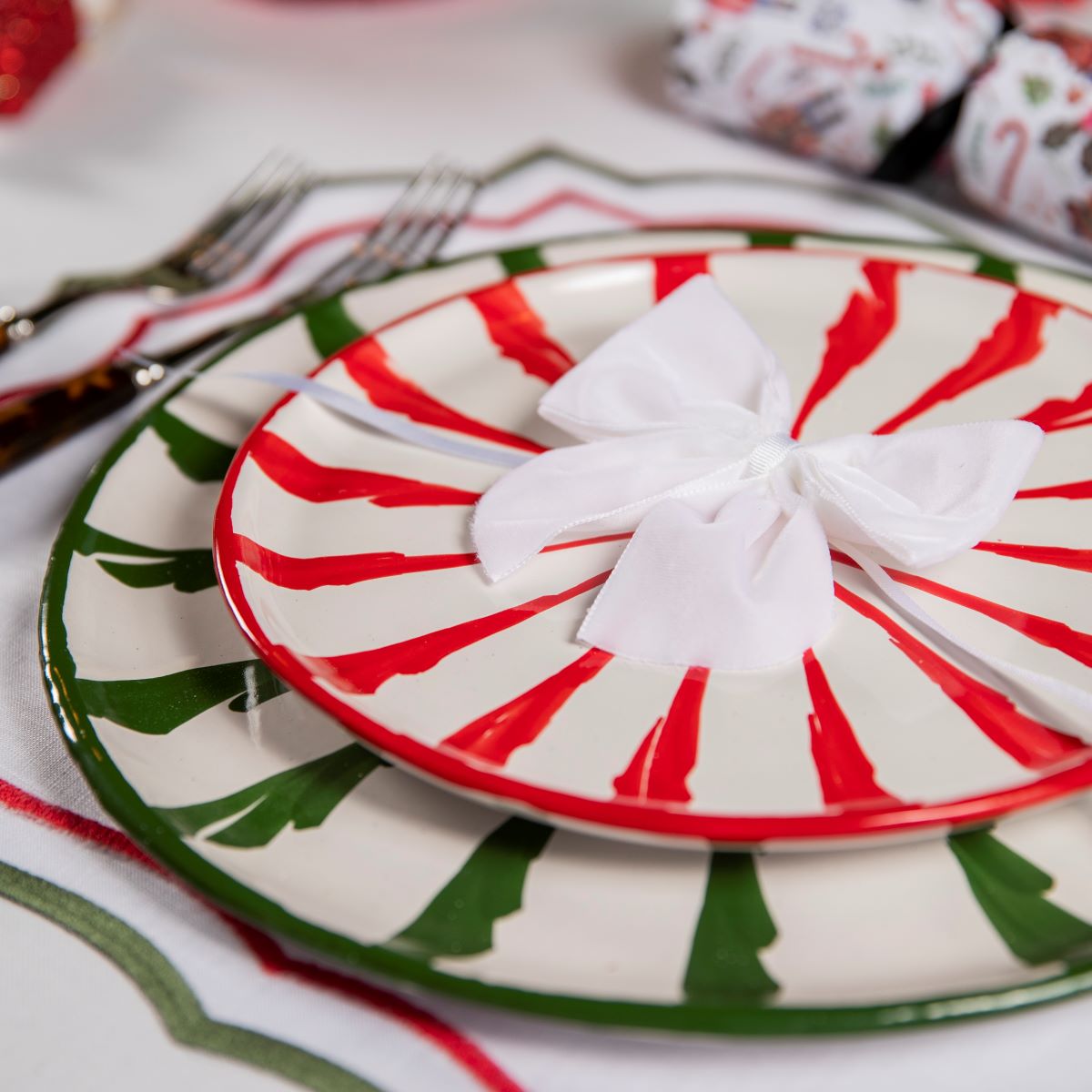 Green Candy Cane Ceramic Dinner Plates
