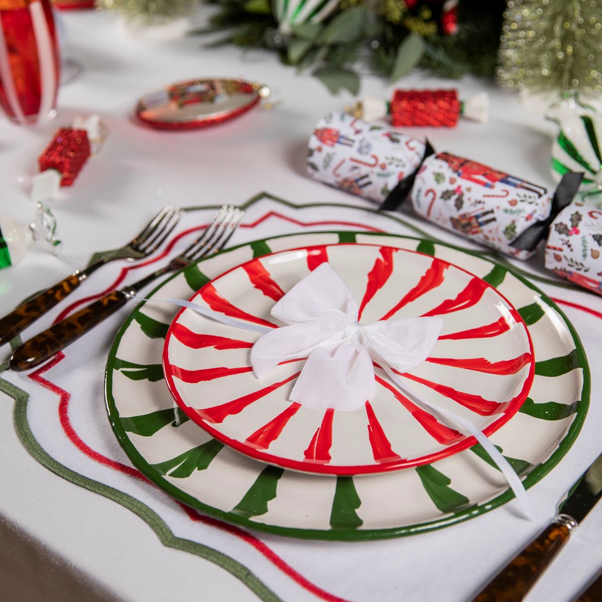 Red Candy Cane Ceramic Salad Plates