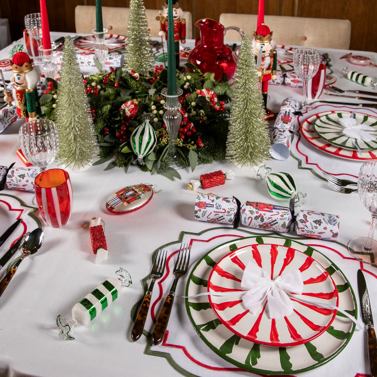 Red Candy Cane Ceramic Dinner Plates
