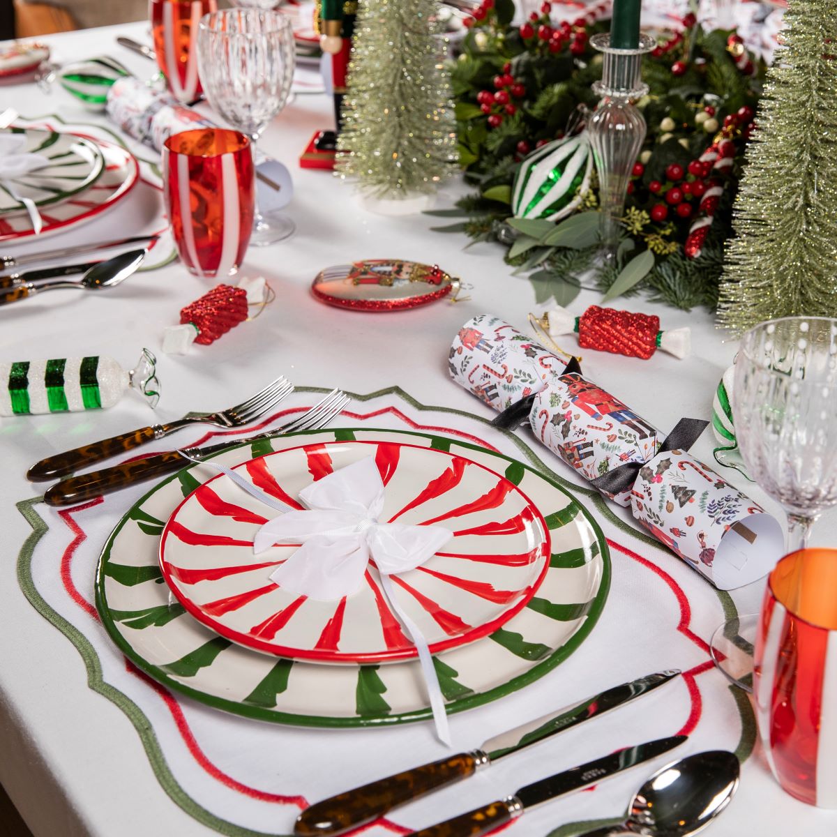 Green Candy Cane Ceramic Dinner Plates