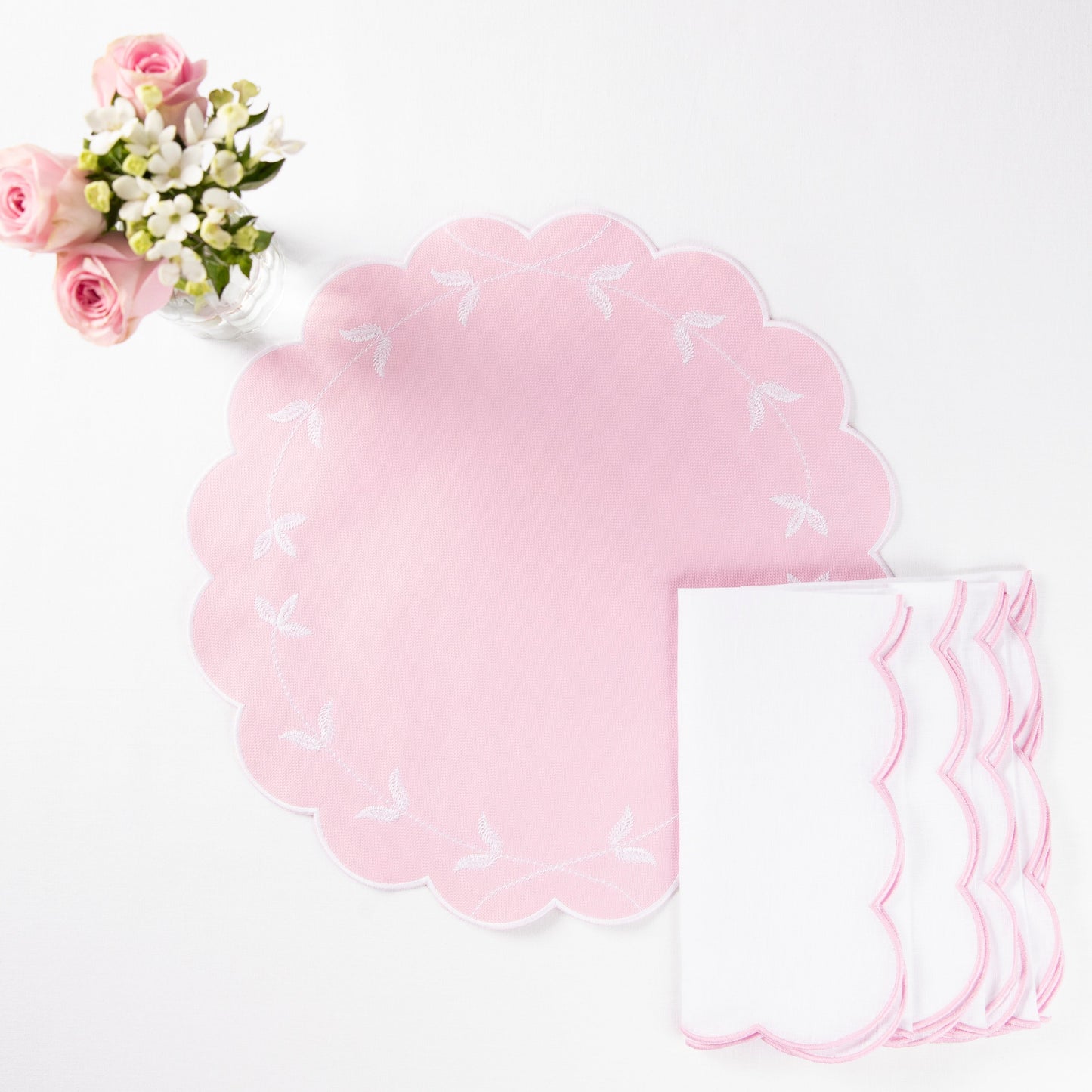 White Scalloped Edge Napkins - Set of Four