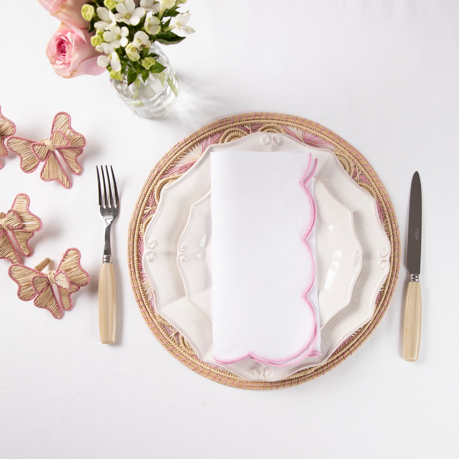 White Scalloped Edge Napkins - Set of Four