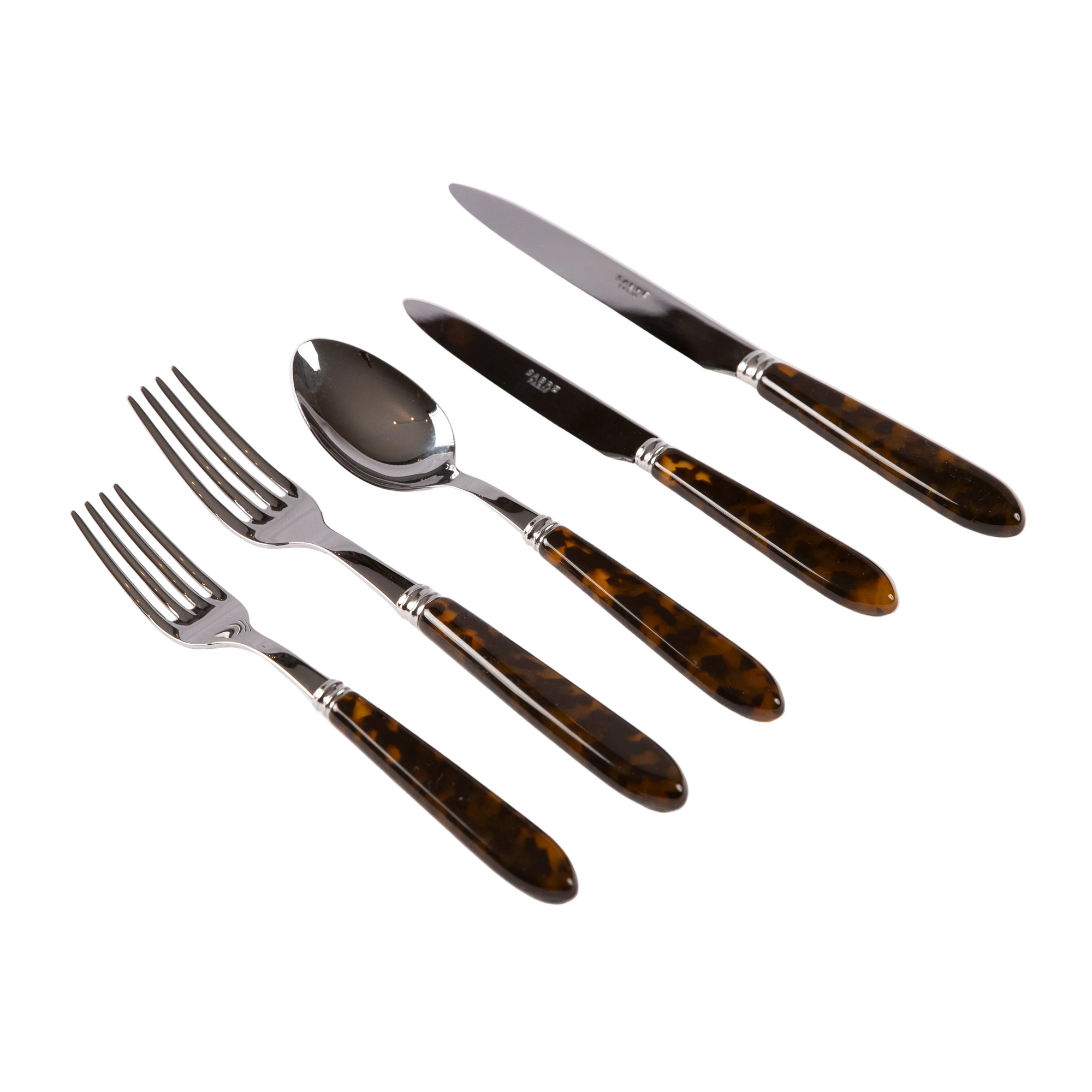 Five Piece Tortoiseshell Flatware Set
