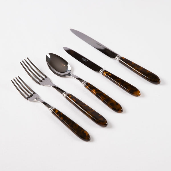 Five Piece Tortoiseshell Flatware Set