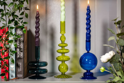 Taper holder - Ocean Teal coloured glass