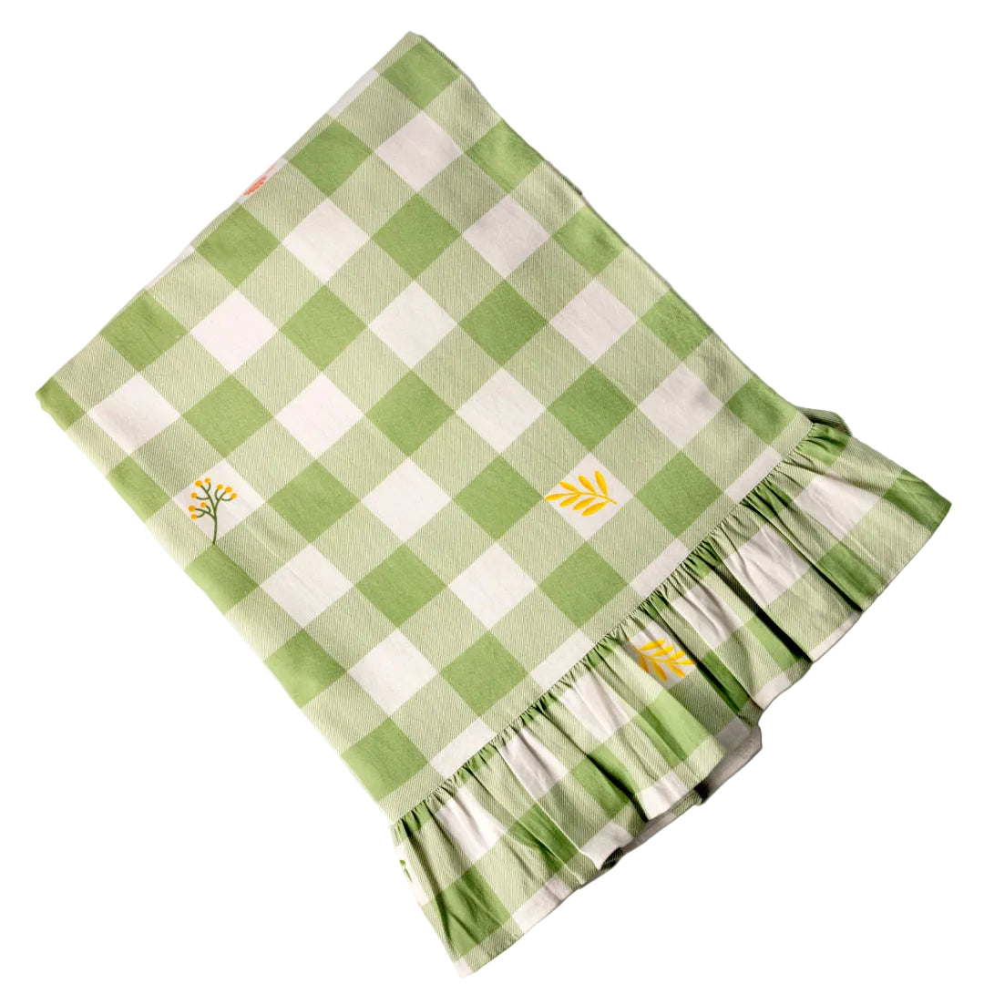 Green Floral Gingham Table Cloth