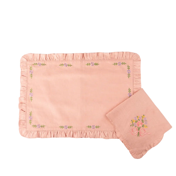 Hand Embroidered Floral Placemats - Set of Four