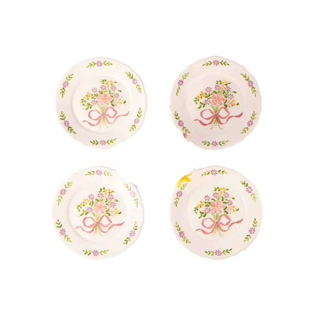 Hand-painted Scalloped Edger Floral Posy Starter Plate - Set of Four