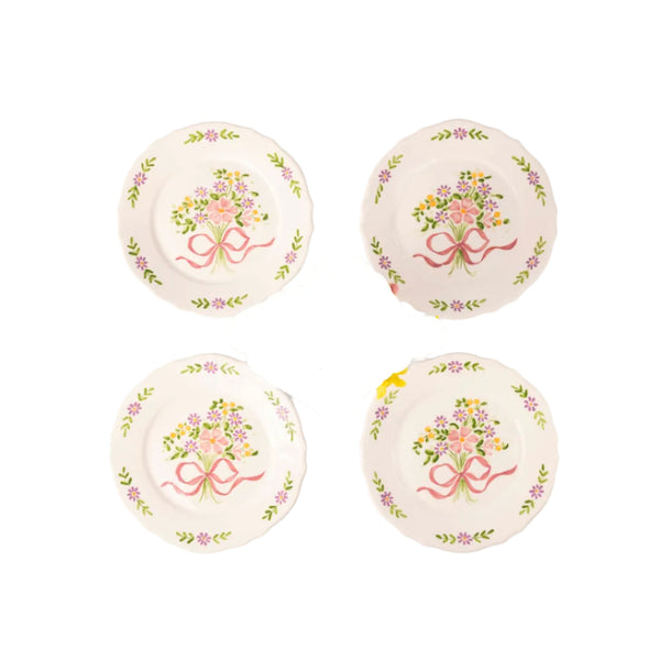 Hand-painted Scalloped Edger Floral Posy Starter Plate - Set of Four