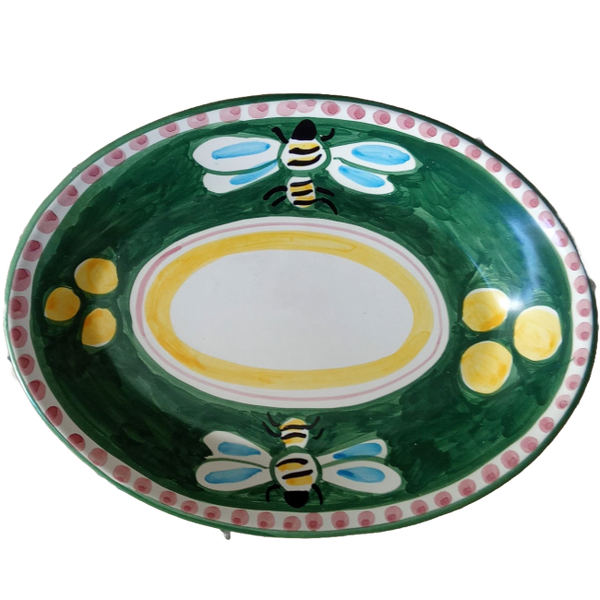 Oval Plate 30cm Green Bee