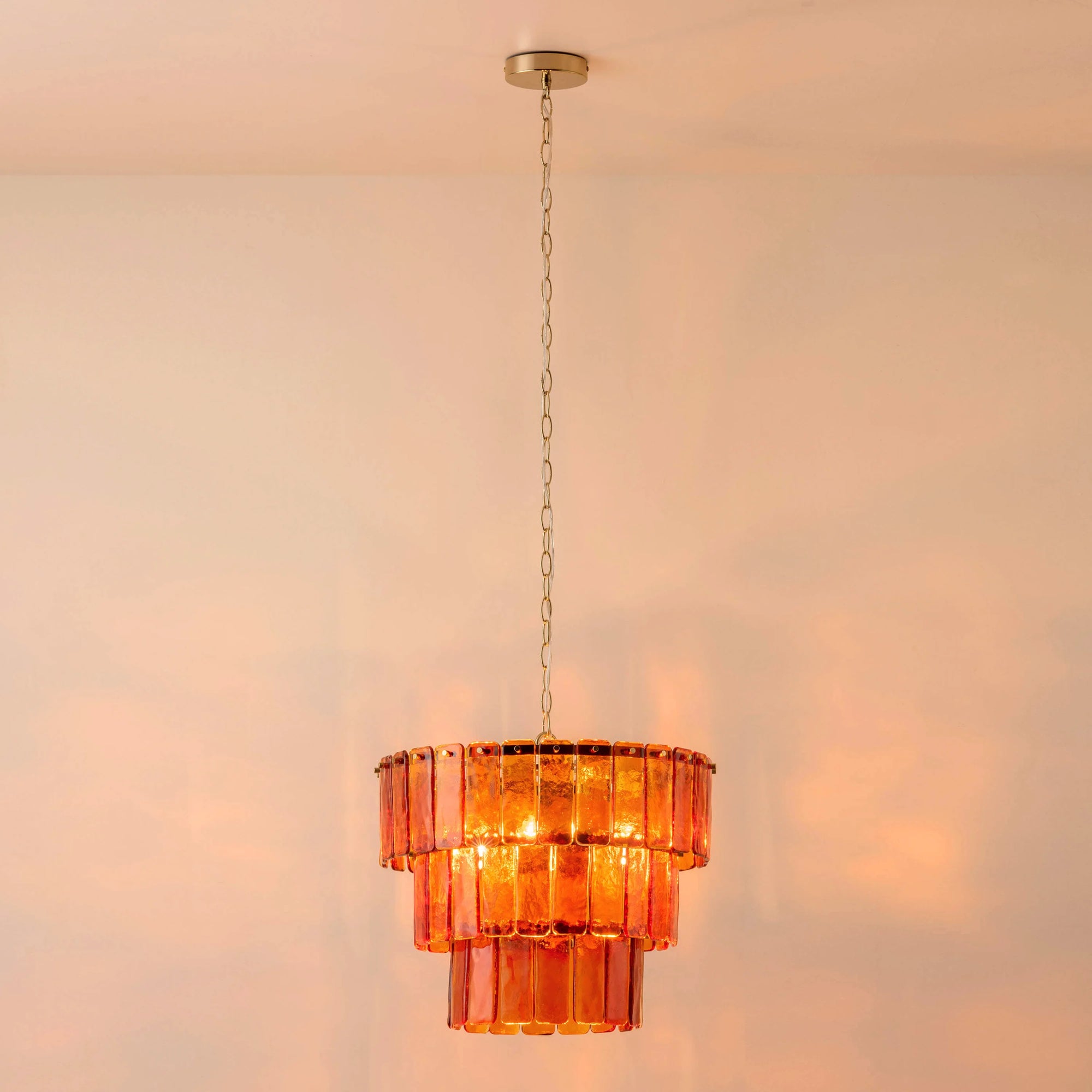 Amber Glass 3 Tiered Chandelier