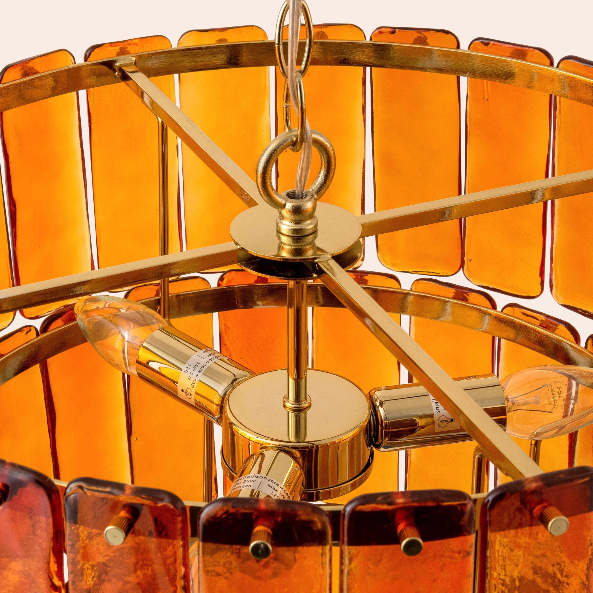 Amber Glass 3 Tiered Chandelier