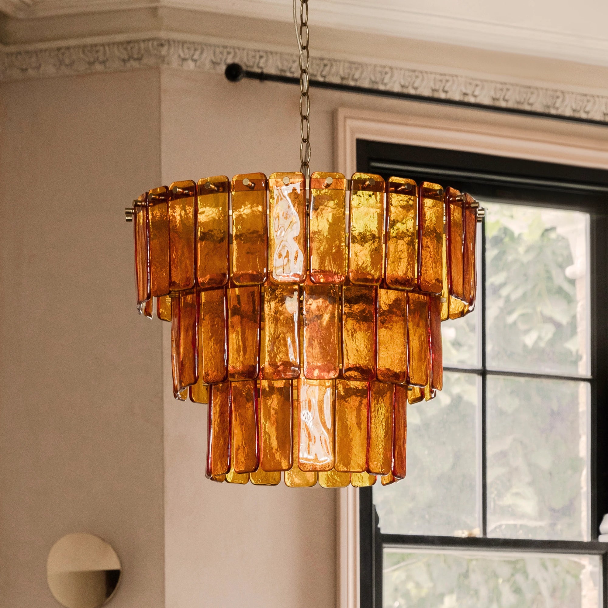 Amber Glass 3 Tiered Chandelier