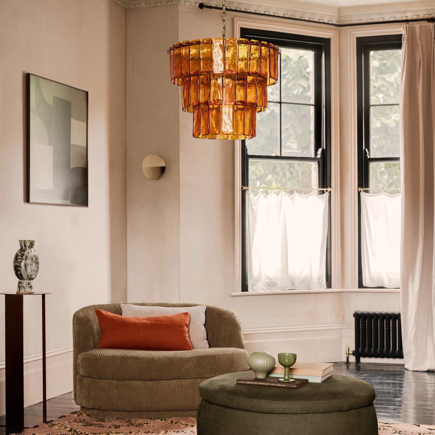 Amber Glass 3 Tiered Chandelier