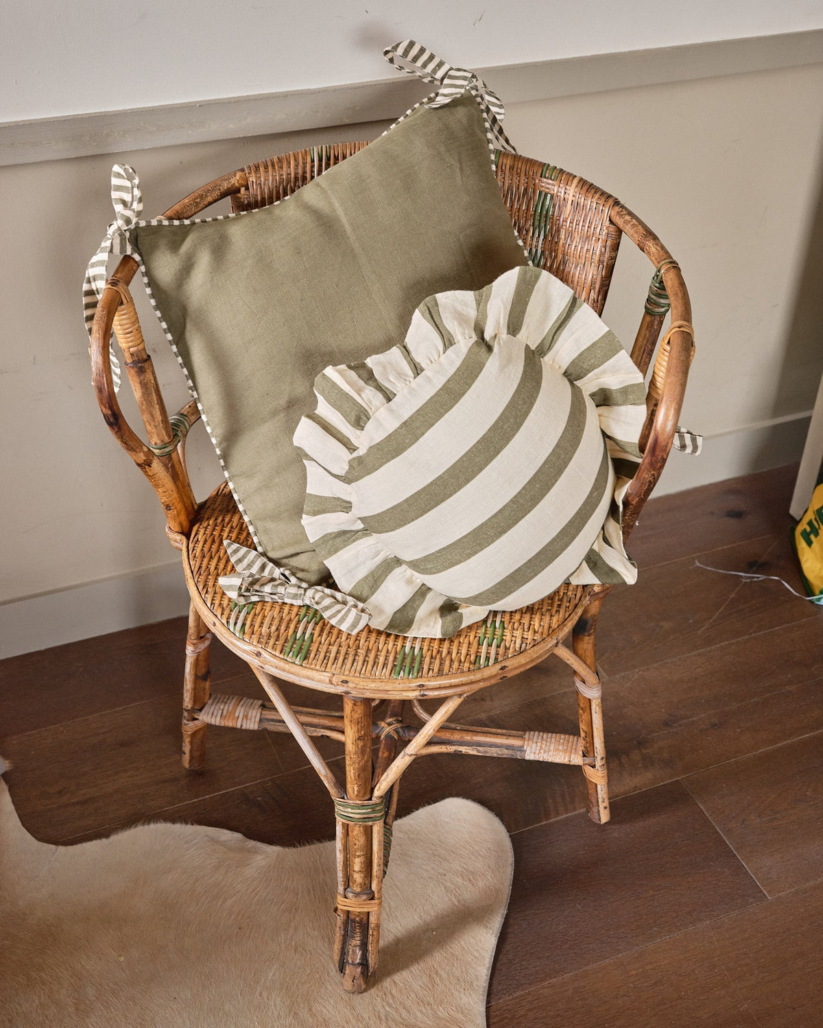 Olive Ribbon Cushion Cover