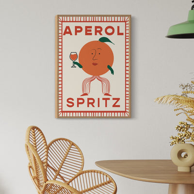 Cocktail art prints. Aperol Spritz bar wall art.