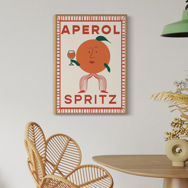 Cocktail art prints. Aperol Spritz bar wall art.