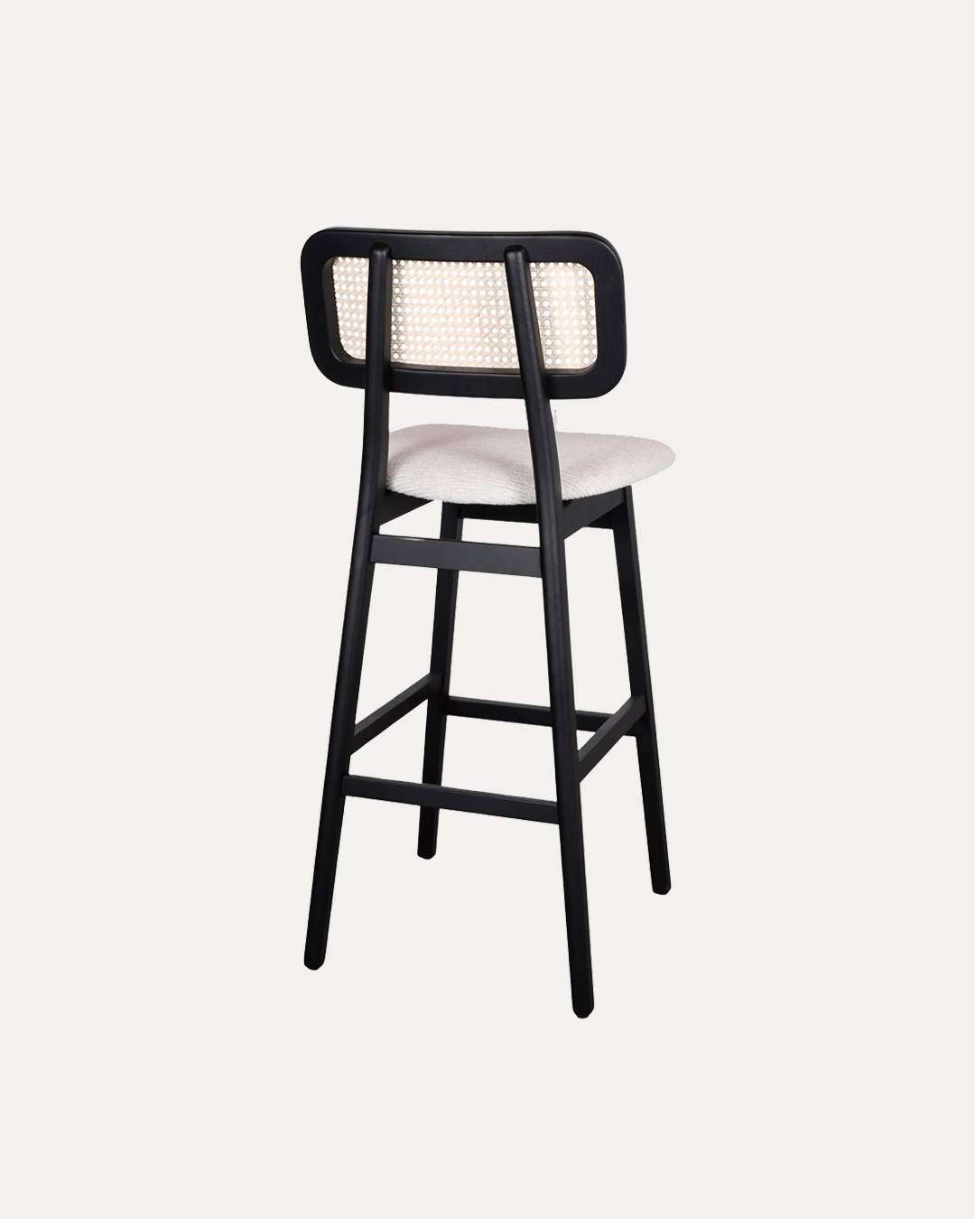 Antwerp Black Solid Ashwood Bar Stool with Rattan Back