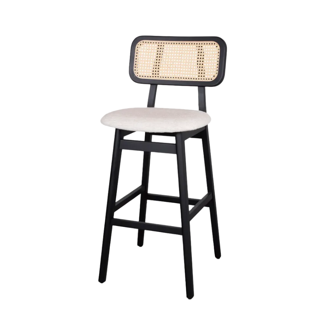 Antwerp Black Solid Ashwood Bar Stool with Rattan Back