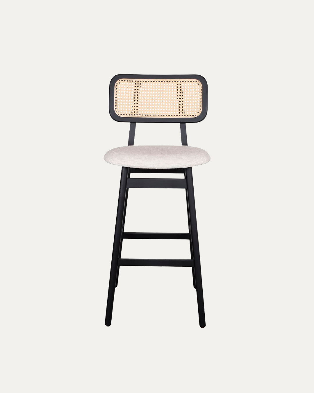 Antwerp Black Solid Ashwood Bar Stool with Rattan Back