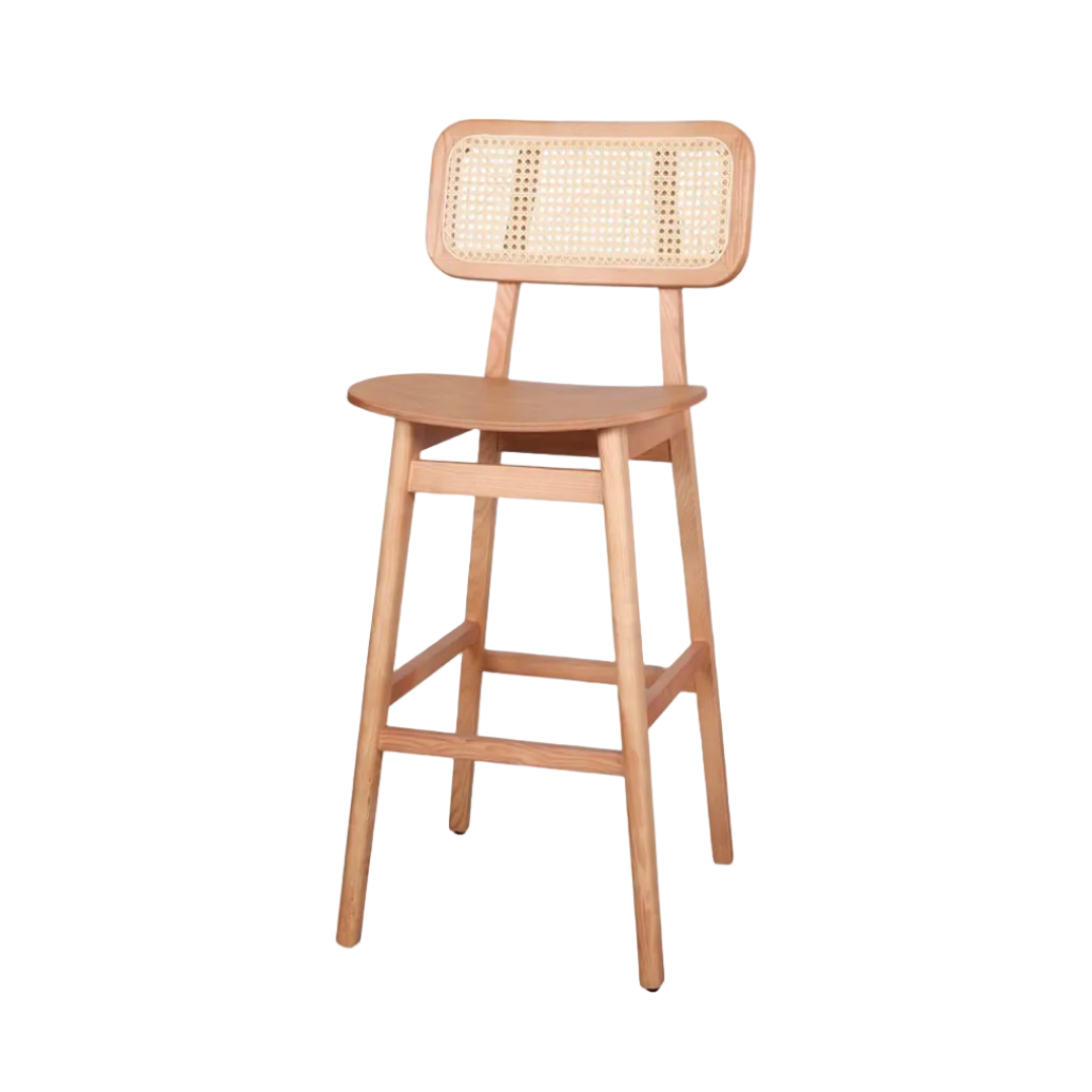 Antwerp Light Solid Ashwood Bar Stool with Rattan Back