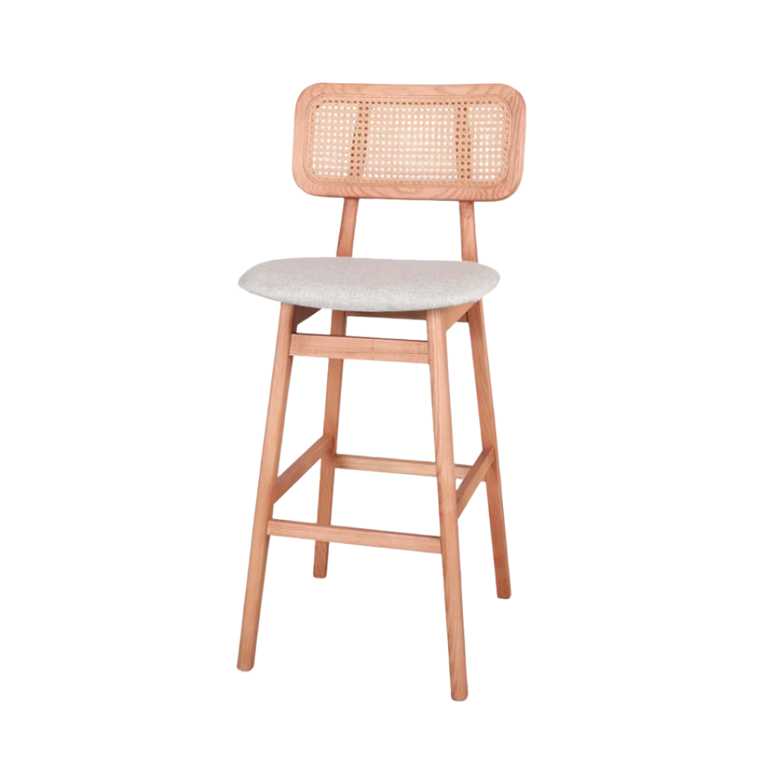 Antwerp Beige Solid Ashwood Bar Stool with Rattan Back