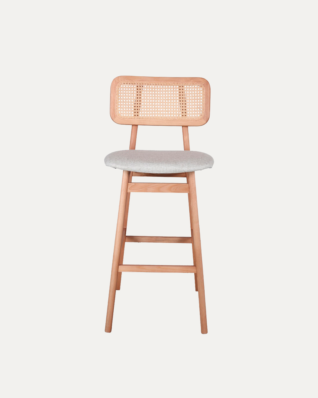 Antwerp Beige Solid Ashwood Bar Stool with Rattan Back