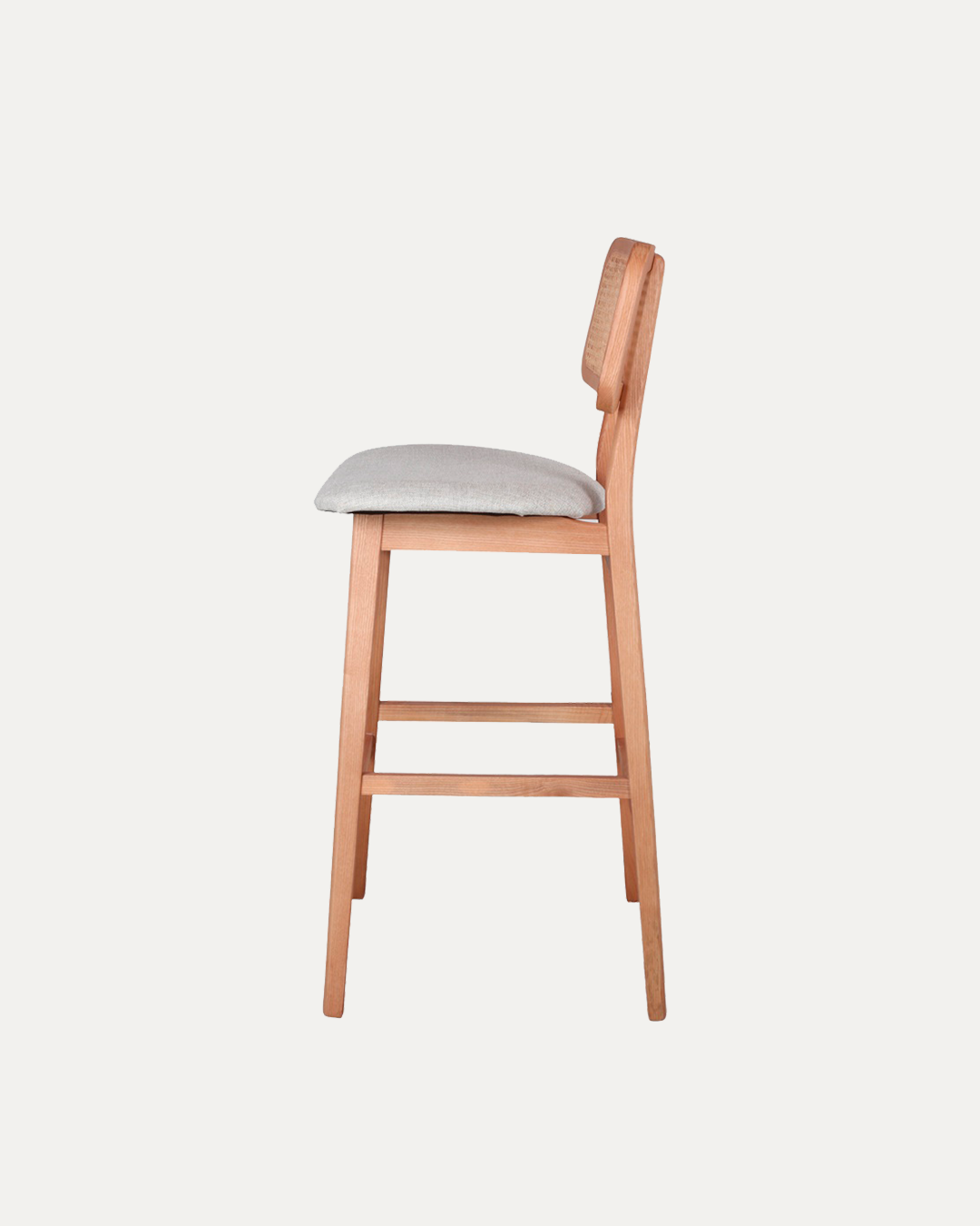 Antwerp Beige Solid Ashwood Bar Stool with Rattan Back