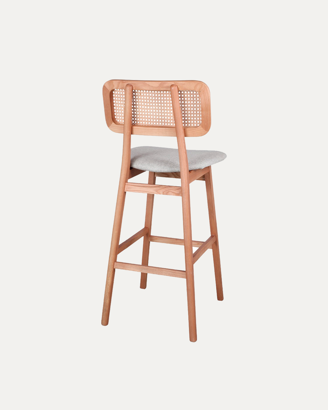 Antwerp Beige Solid Ashwood Bar Stool with Rattan Back