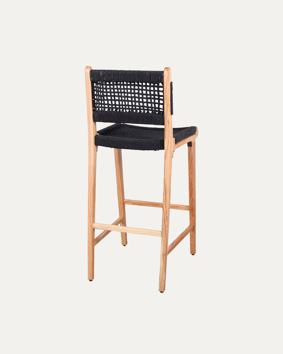 Rhodes Black Solid Tropical Wood Bar Stool with Woven Rope