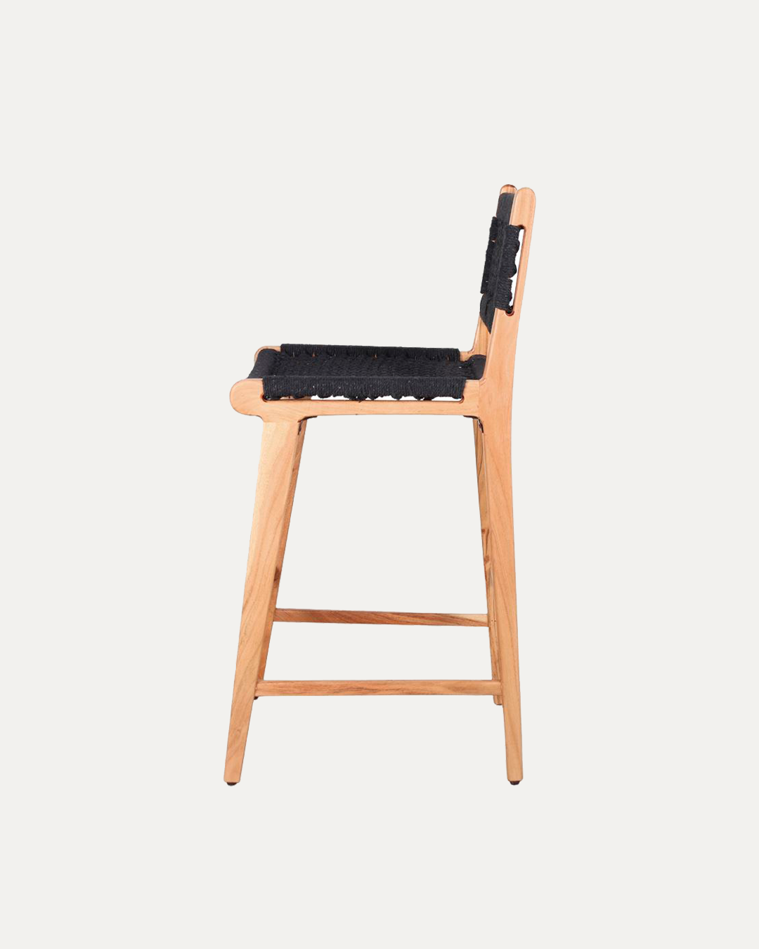 Rhodes Black Solid Tropical Wood Bar Stool with Woven Rope