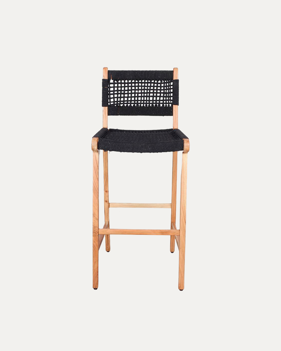 Rhodes Black Solid Tropical Wood Bar Stool with Woven Rope