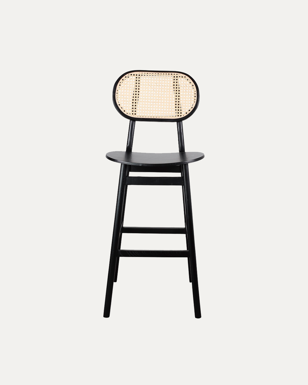 Brisbane Black Elmwood Bar Stool with Rattan Back