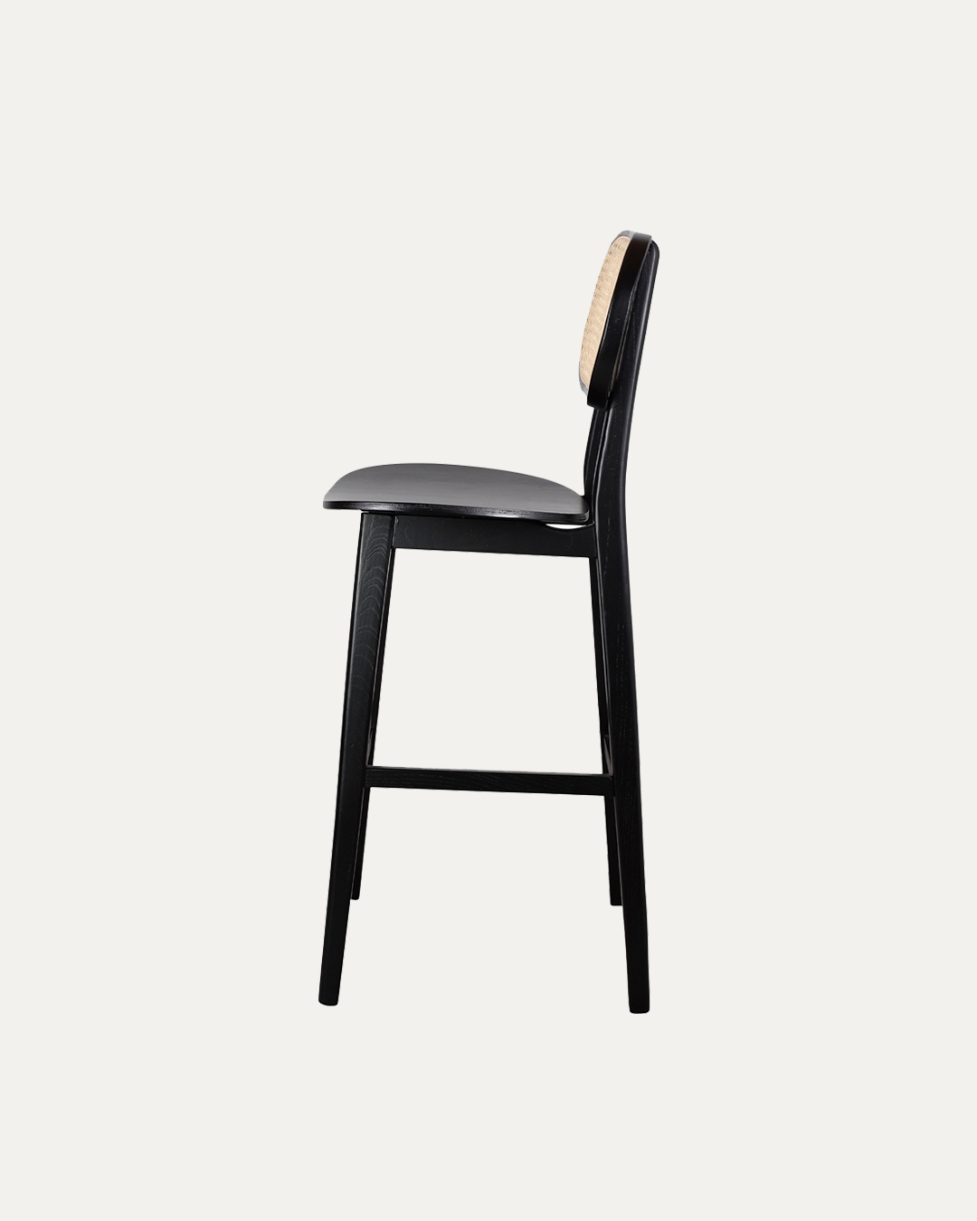 Brisbane Black Elmwood Bar Stool with Rattan Back