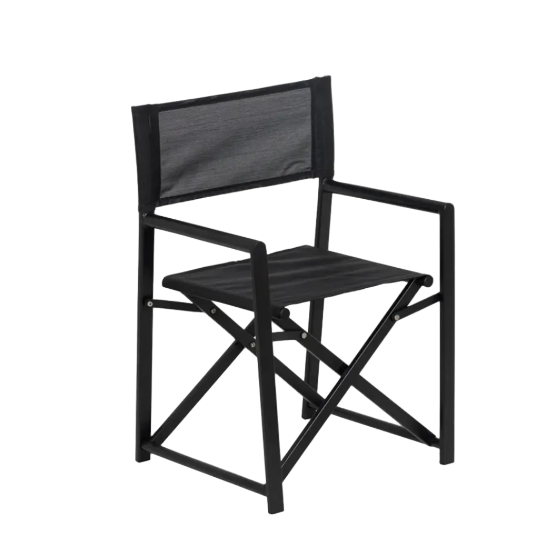 Douro Folding Director’s Chair in Black Aluminium with Armrests
