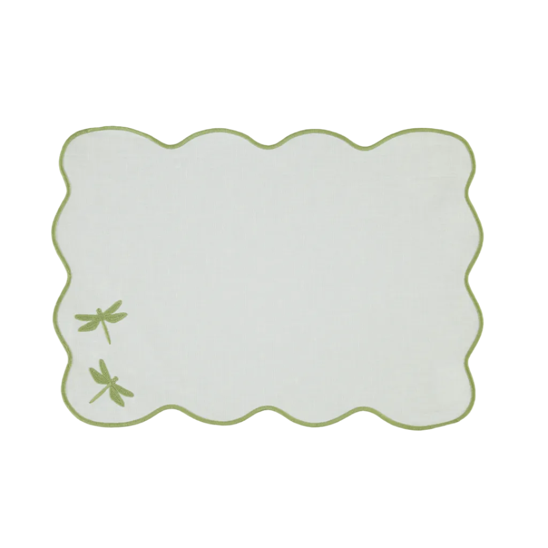 IEA Dragonfly Stain-Resistant Placemat, White and Green