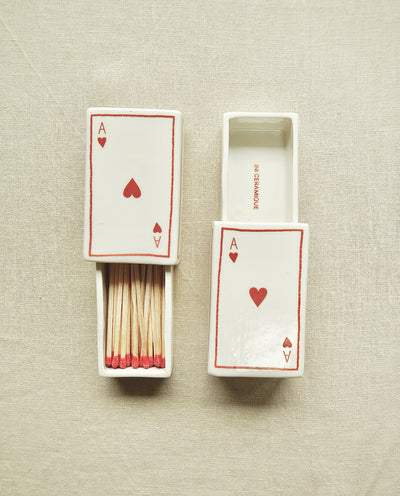 Ceramic matchbox with hand-drawn Ace of Hearts illustration