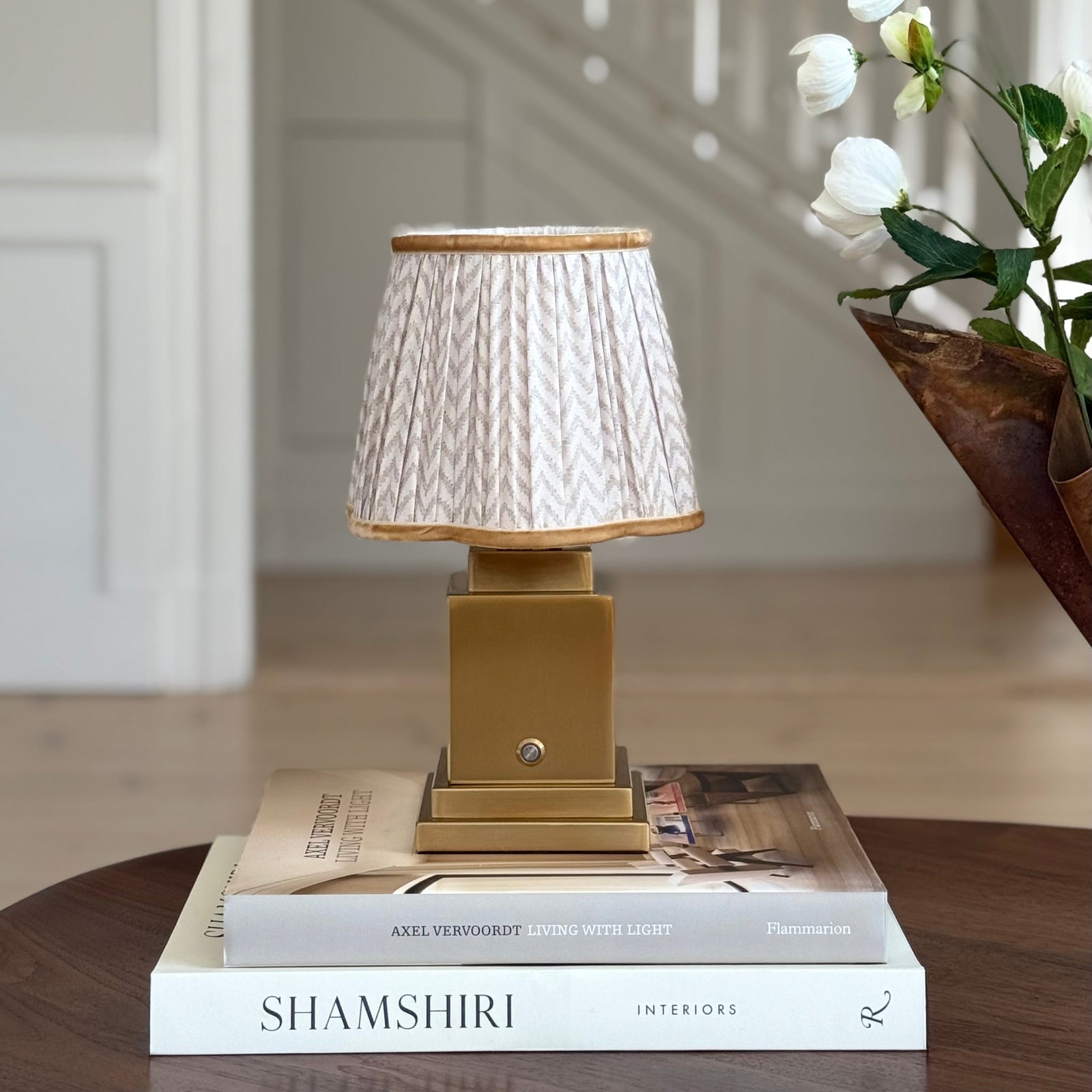 Athena Rechargeable Table Lamp (Beige Herringbone)