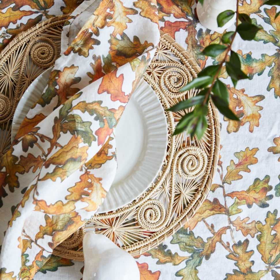 Autumn Leaves Oak Linen Table Cloth