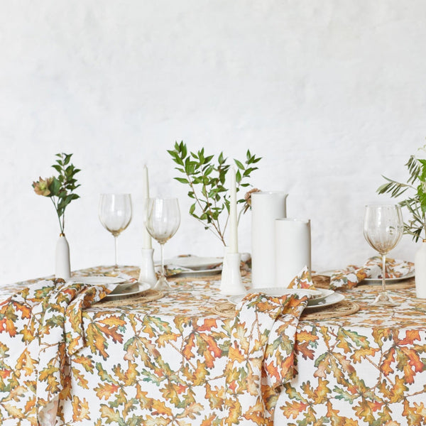 Autumn Leaves Oak Linen Table Cloth