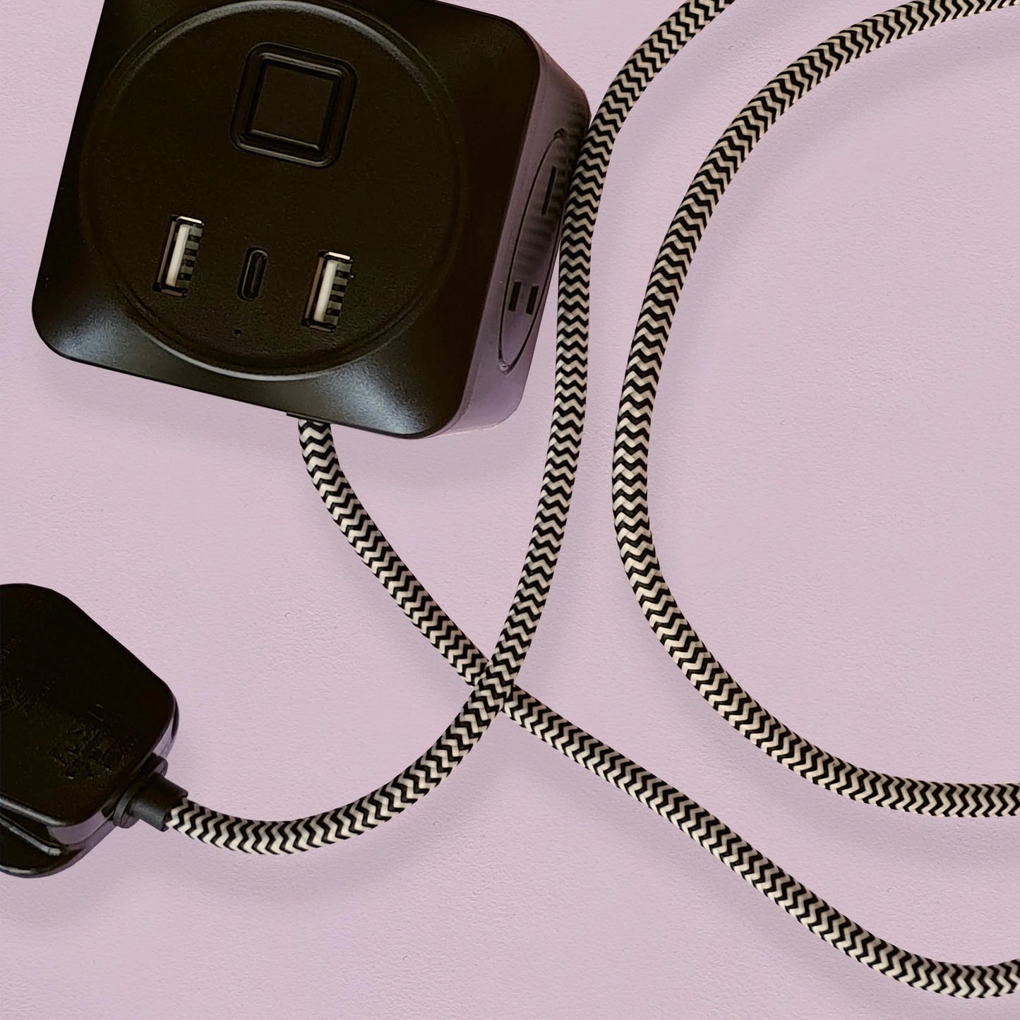 Black & white fabric extension lead